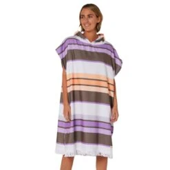 OCEAN AND EARTH Sunkissed Hooded Poncho - Womens - Bleached Apricot/Violet
