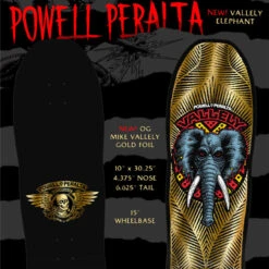 POWELL PERALTA Reissue Deck - Vallely Elephant - Gold Foil - 9.85 -STM online Shop POWELL PERALTA Mike Vallely Elephant Gold Foil Skateboard Deck 9 85 B 89320.1736143175