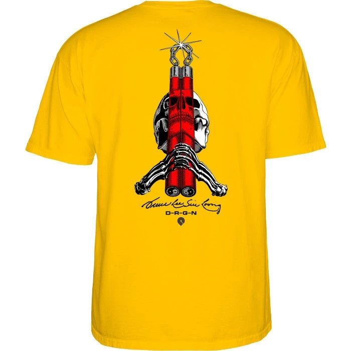 POWELL PERALTA X Bruce Lee Skull & Nunchuks Tee - Yellow 2 POWELL PERALTA X Bruce Lee Skull & Nunchuks Tee - Yellow - Image 2